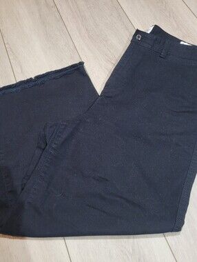 Gap Women's High Rise Wide-Leg Crop Raw Hem Denim Pants 12 Black Casual